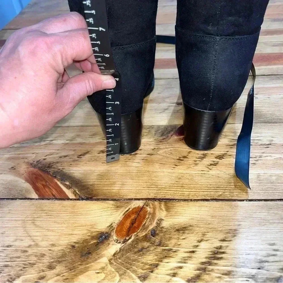 Brash over the knee suede look heeled 1/2 zip side black boots - Picture 11 of 14